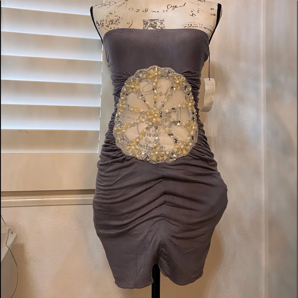 NWT SKY Grey Strapless Dress